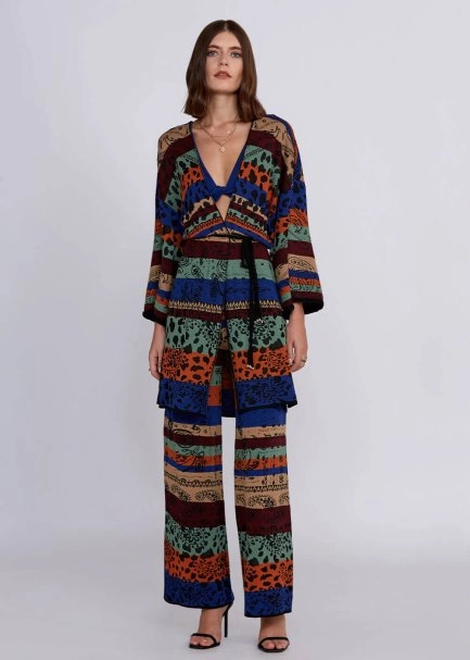 Jacquard Pattern Merino Wool Knit Kimono - 5