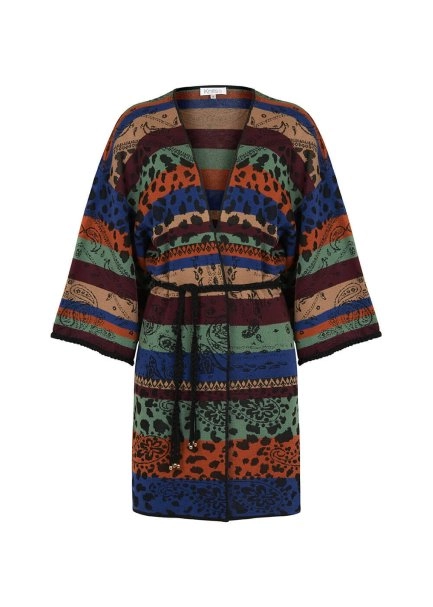 Jacquard Pattern Merino Wool Knit Kimono - 8