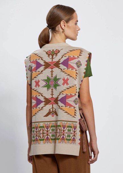 JACQUARD PATTERN MERINO WOOL KNIT VEST - 4