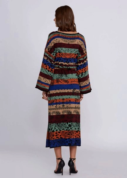 Jacquard Pattern Merino Wool Long Knit Dress - 3