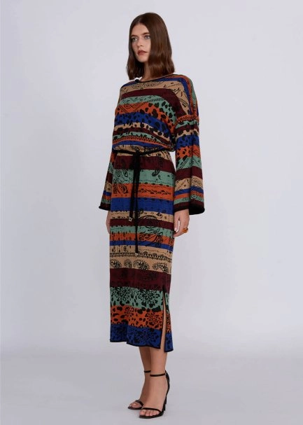 Jacquard Pattern Merino Wool Long Knit Dress - 4