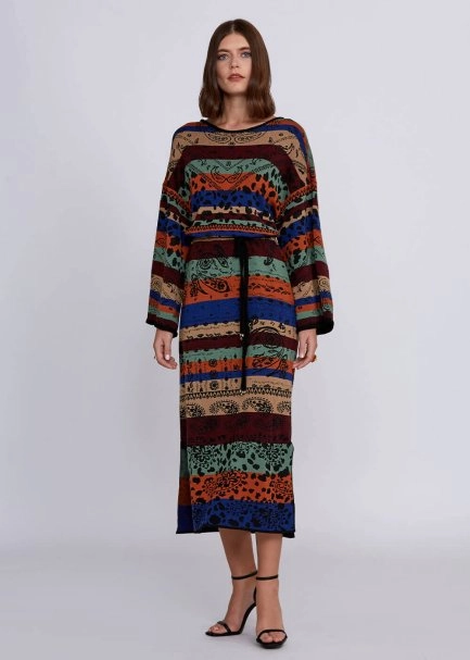 Jacquard Pattern Merino Wool Long Knit Dress - 5