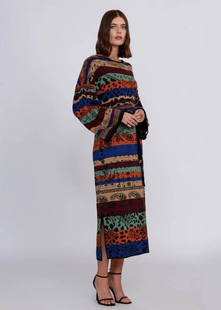 Jacquard Pattern Merino Wool Long Knit Dress - 6