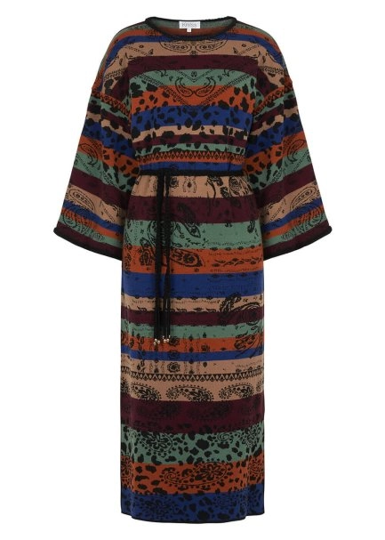 Jacquard Pattern Merino Wool Long Knit Dress - 8