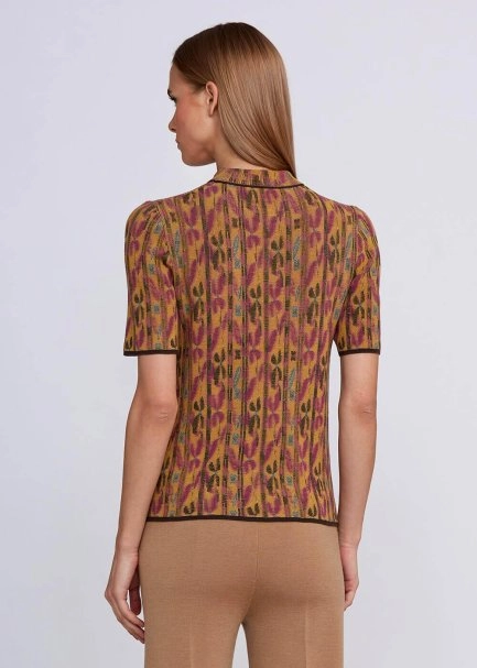 Jacquard Pattern Multicolor Short Sleeve Knit Top - 3