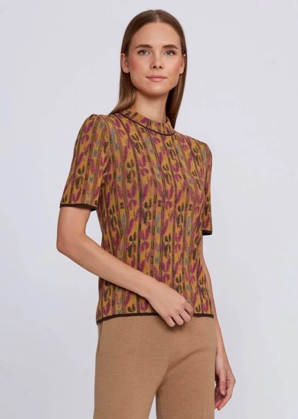 Jacquard Pattern Multicolor Short Sleeve Knit Top - 4