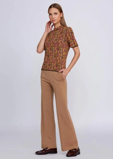 Jacquard Pattern Multicolor Short Sleeve Knit Top - 5