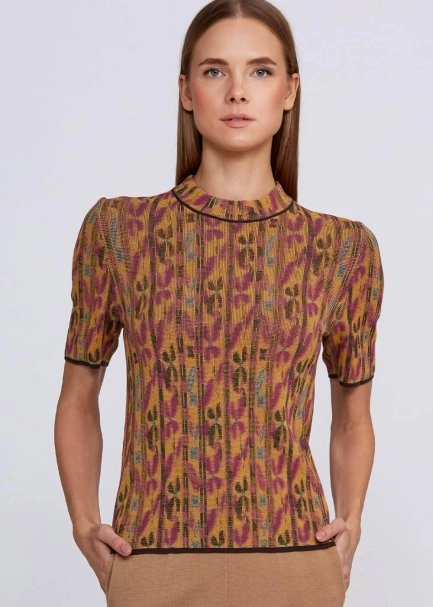 Jacquard Pattern Multicolor Short Sleeve Knit Top - 7