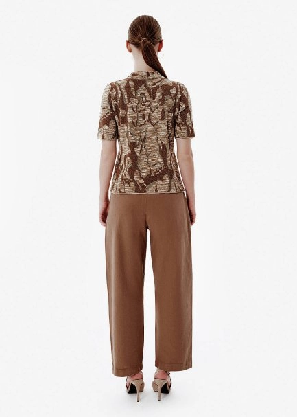 Jacquard-Pattern Stand-Collar Knit Top - 5