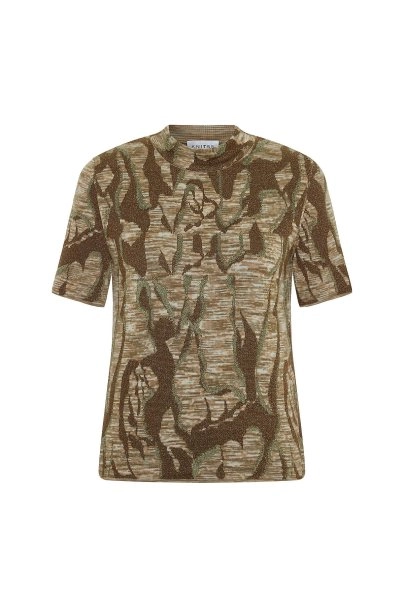 Jacquard-Pattern Stand-Collar Knit Top - 6