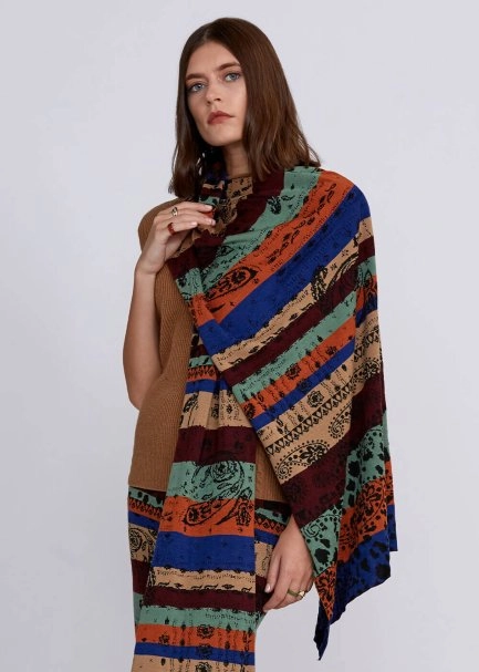 Jacquard Reversable Merino Wool Knit Scarf - 1