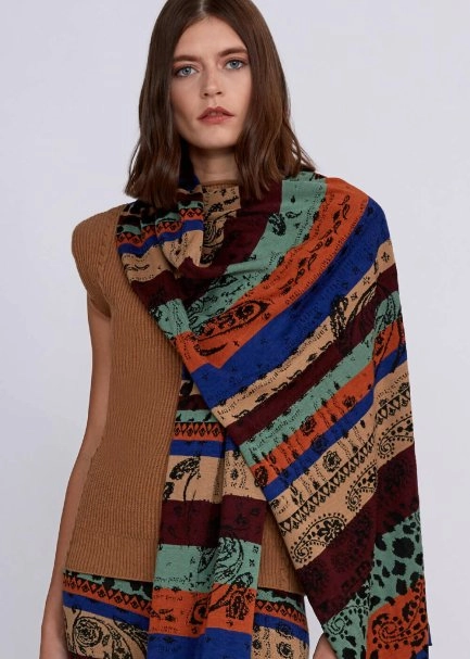 Jacquard Reversable Merino Wool Knit Scarf - 7