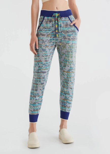 Jacquard Turquoise Knit Jogging Pants - 1