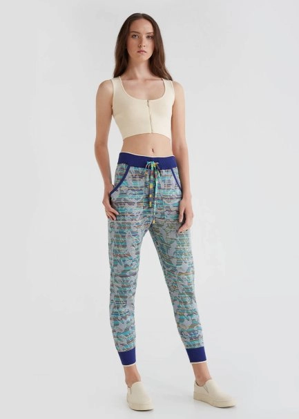 Jacquard Turquoise Knit Jogging Pants - 5