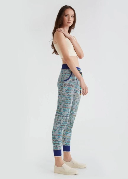 Jacquard Turquoise Knit Jogging Pants - 6