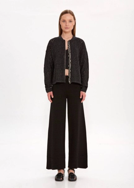 Jakar Desen Detaylı Siyah Triko Ceket - 2