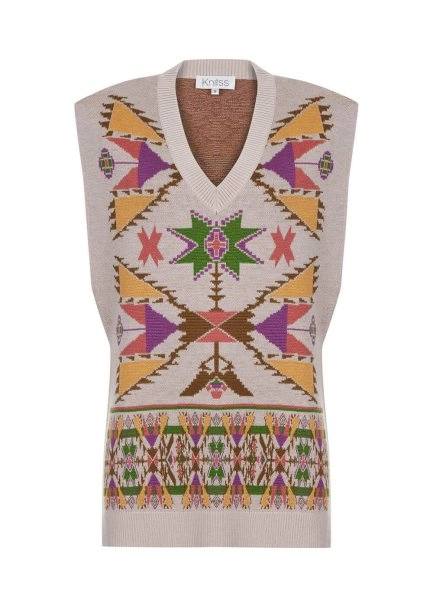 Jakar Desen Merino Yün Triko Yelek - 6