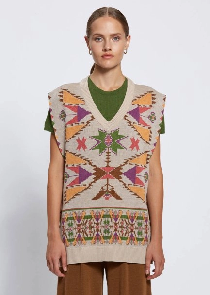 Jakar Desen Merino Yün Triko Yelek - 1