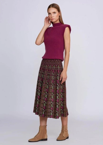 Jakar Desenli Kloş Triko Etek - 6