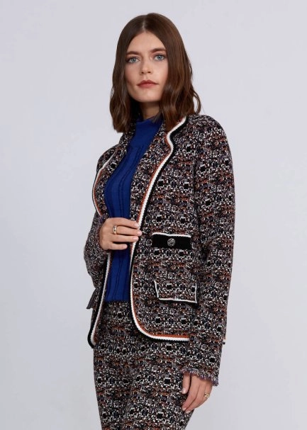 Jakar Desenli Taşlı Düğmeli Triko Ceket - 4