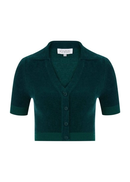 JEWEL BUTTON DETAILED MALACHITE CROP KNIT TOP - 6