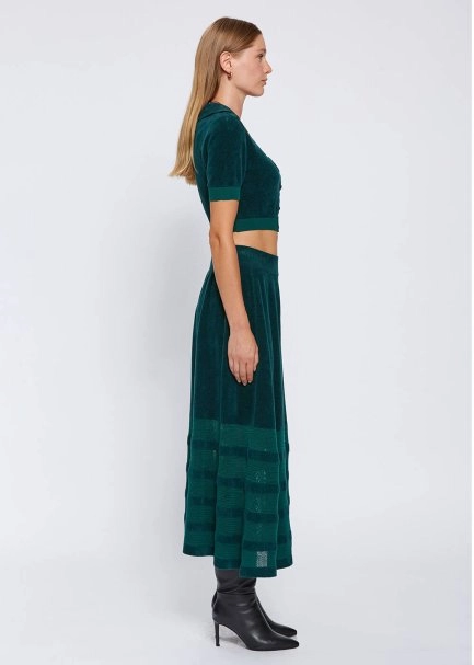 JEWEL BUTTON DETAILED MALACHITE CROP KNIT TOP - 4