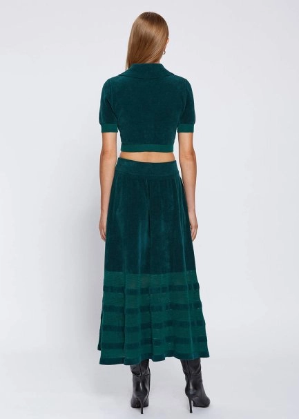 JEWEL BUTTON DETAILED MALACHITE CROP KNIT TOP - 5