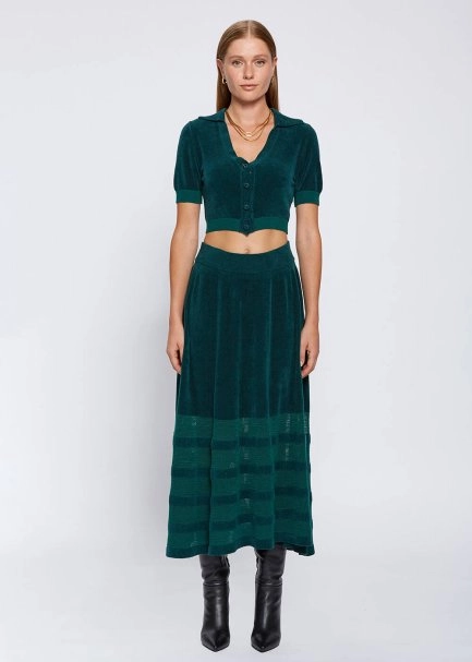 JEWEL BUTTON DETAILED MALACHITE CROP KNIT TOP - 2