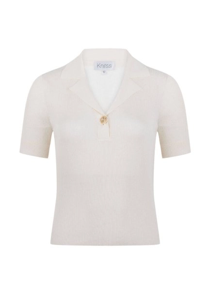 Jewel Button Ecru Knit Top - 6