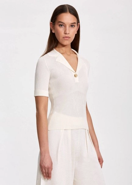 Jewel Button Ecru Knit Top - 3