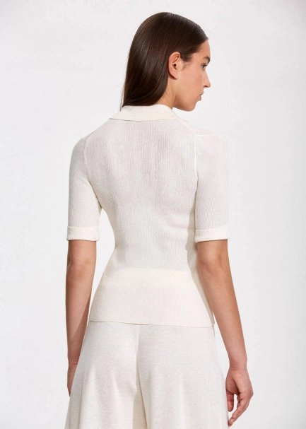 Jewel Button Ecru Knit Top - 5