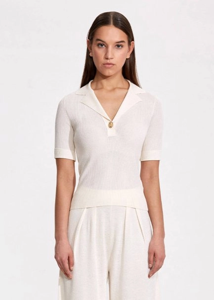 Jewel Button Ecru Knit Top - 1