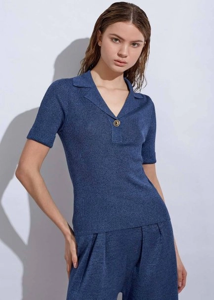 Jewel Button Ocean Knit Top - 1