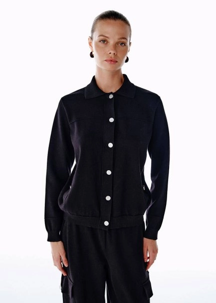 JEWEL BUTTONS BLACK KNIT SPORTS JACKET - 1