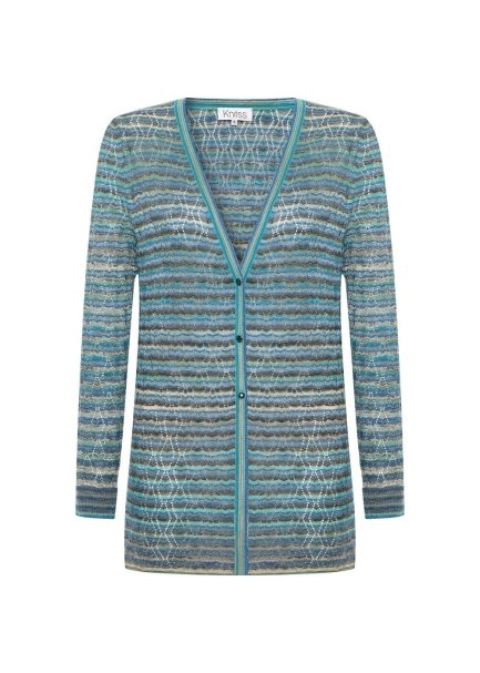 JEWEL BUTTONS COLOR BLOCK FESTIVAL KNIT CARDIGAN - 6