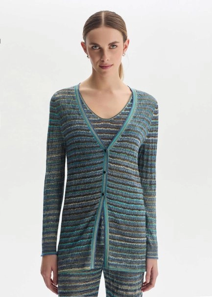 JEWEL BUTTONS COLOR BLOCK FESTIVAL KNIT CARDIGAN - 1