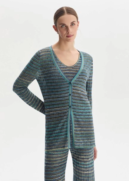 JEWEL BUTTONS COLOR BLOCK FESTIVAL KNIT CARDIGAN - 3