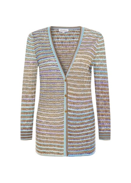 JEWEL BUTTONS COLOR BLOCK SOFT CANDY KNIT CARDIGAN - 6