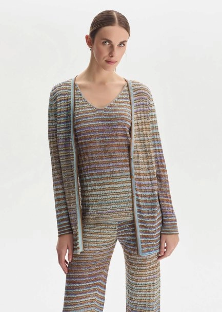 JEWEL BUTTONS COLOR BLOCK SOFT CANDY KNIT CARDIGAN - 3