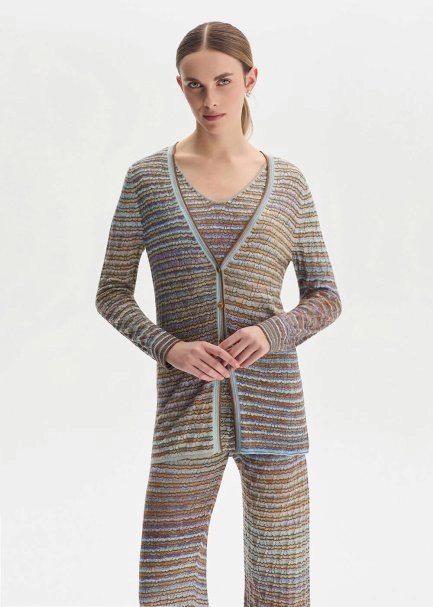 JEWEL BUTTONS COLOR BLOCK SOFT CANDY KNIT CARDIGAN - 1