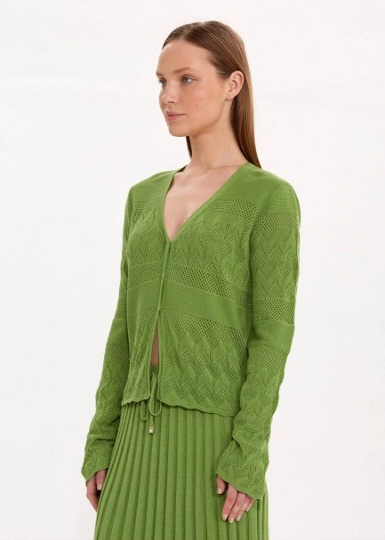 JEWEL BUTTONS NEPHRITE KNIT CARDIGAN - 3