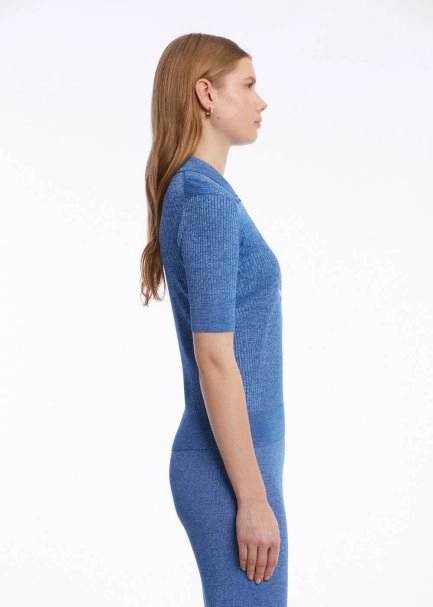 JEWEL BUTTONS POLO NECK AZURE KNIT TOP - 3