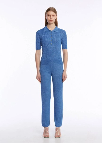JEWEL BUTTONS POLO NECK AZURE KNIT TOP - 2