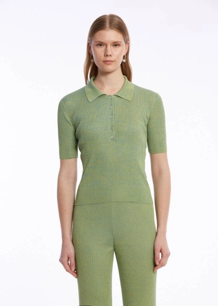 JEWEL BUTTONS POLO NECK PISTACHIO KNIT TOP - 1