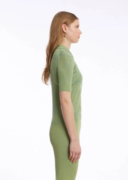 JEWEL BUTTONS POLO NECK PISTACHIO KNIT TOP - 3