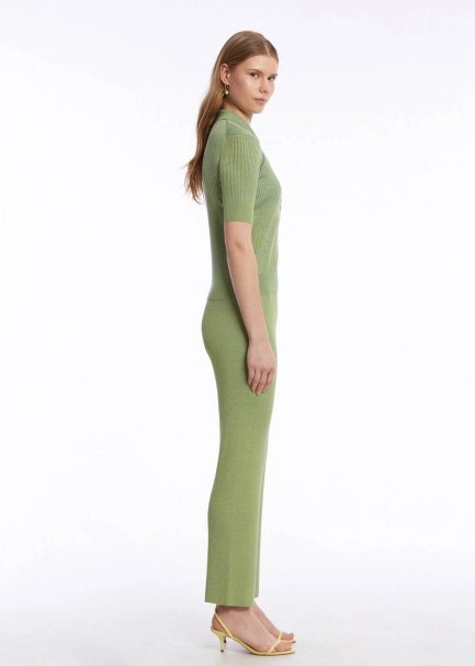 JEWEL BUTTONS POLO NECK PISTACHIO KNIT TOP - 4