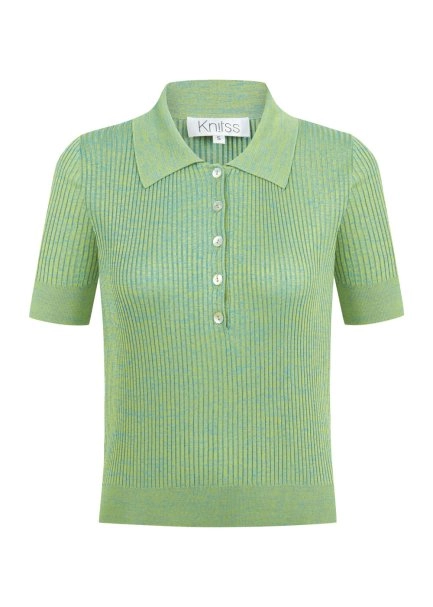 JEWEL BUTTONS POLO NECK PISTACHIO KNIT TOP - 6
