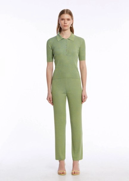 JEWEL BUTTONS POLO NECK PISTACHIO KNIT TOP - 2