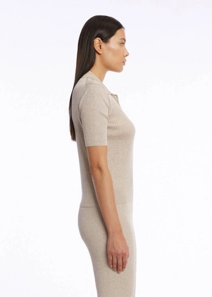 JEWEL BUTTONS POLO NECK SAND KNIT TOP - 3