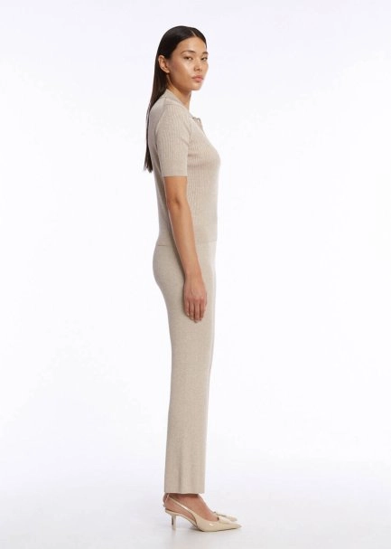 JEWEL BUTTONS POLO NECK SAND KNIT TOP - 4